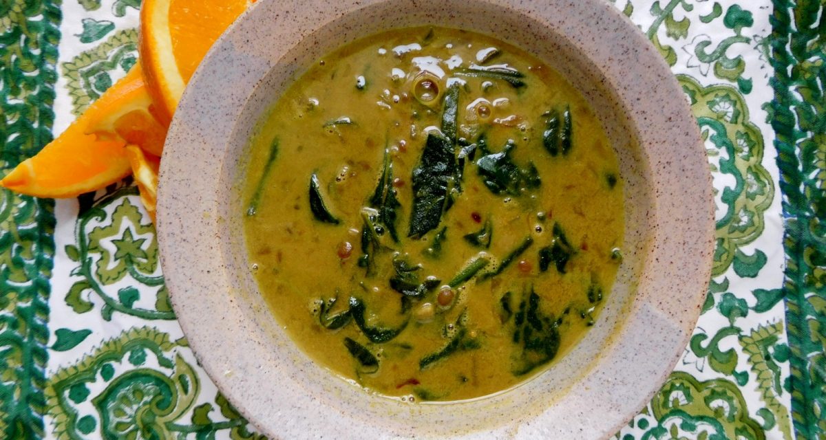 Green Lentil Soup With Coconut Milk, Spinach and Warm Spices